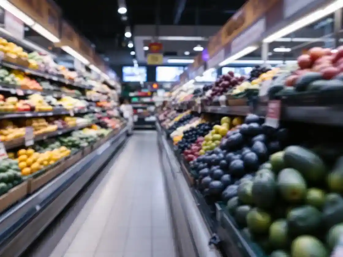 A bright supermarket fruit aisle with nobody in it